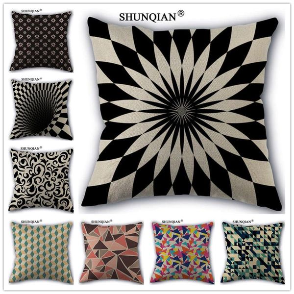 

pillow case linen cotton geometric mosaic pattern cover custom print home decorative pillows cases 45x45cm one side wz51630