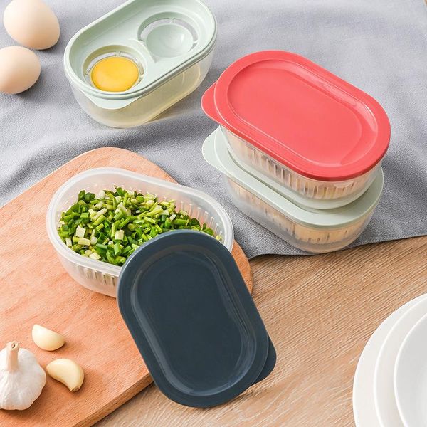 

kitchen double-layer plastic sealed fresh-keeping box draining vegetables blue fruit basket vegetable washing storage & organization