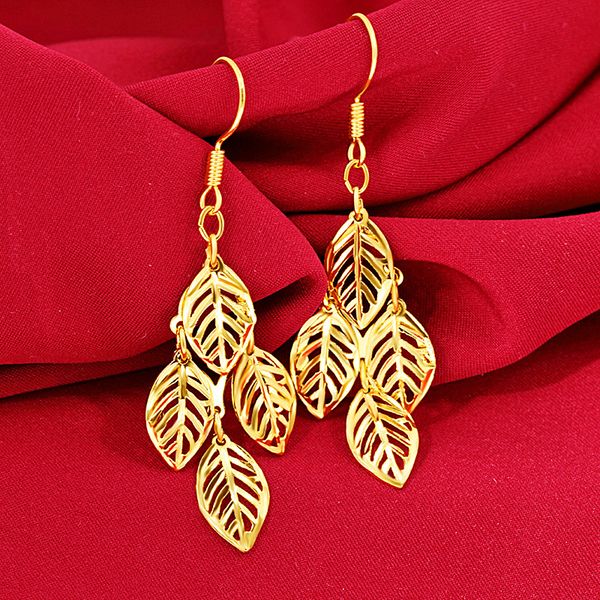 

hollow leaf pattern dangle earrings 18k yellow gold filled classic women jewelry gift, Silver