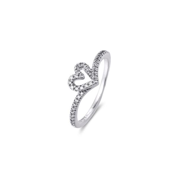 

cluster rings sparkling wishbone heart 100% authentic 925 sterling-silver-jewelry, Golden;silver