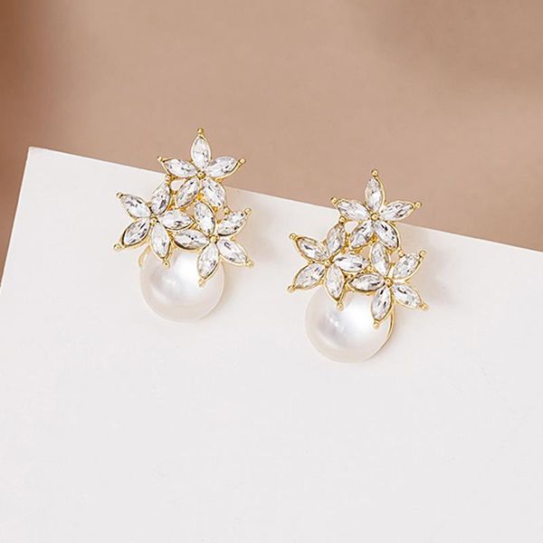 

hoop & huggie cystal flower earrings for women cat eye stone stud prevent allergy needle earring kpop jewelry, Golden;silver