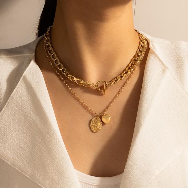

pendant necklaces gold color heart pandent nacklace for woemn charming cuban chain metal alloy clavicle female jewelry collar 16333, Silver
