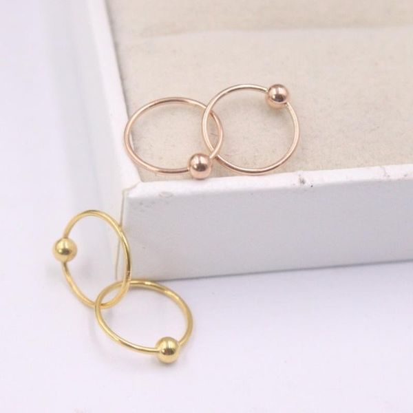

other real 18k rose gold earrings for women smooth furface bead unique hoop 10mmdia gift circle, Golden;silver