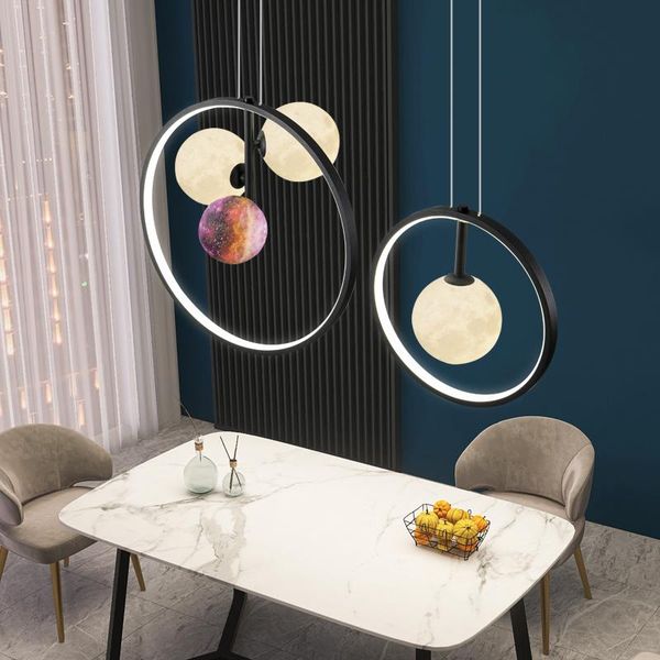 

pendant lamps nordic creative personality restaurant 3d printing moon bar table lamp bedroom led chinese office ring