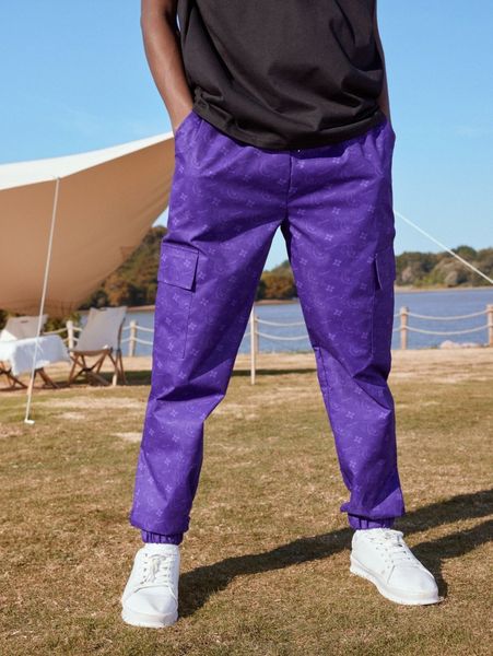 

romwe guys paisley cargo pants f8gd#, Black