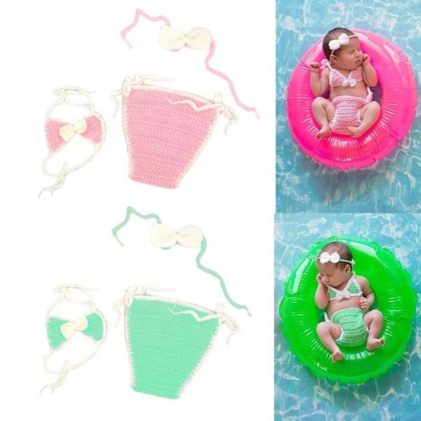 

clothing sets 3 pcs born pography props outfits baby girl crochet headband shorts bikini set infant beach po shooting costume1, White
