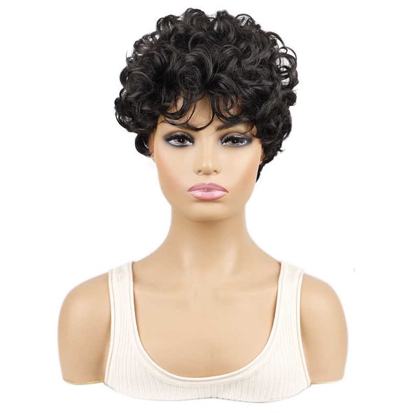 

women''s short hair small curly wig head cover, Black