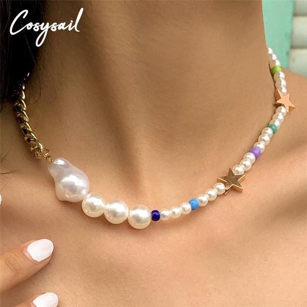 

chokers cosysail bohemian star choker necklace baroque imitation pearls beaded collar for women girl party summer jewelry gift, Golden;silver