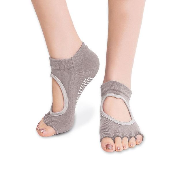 

sports socks women yoga backless five toe anti-slip ankle grip dots pilates fitness gym ladies, Black