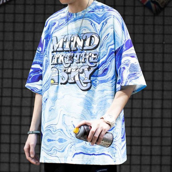 

men's t-shirts european and american street tie dyed short sleeve t-shirt men women fashion ins hip hop loose round neck half, White;black