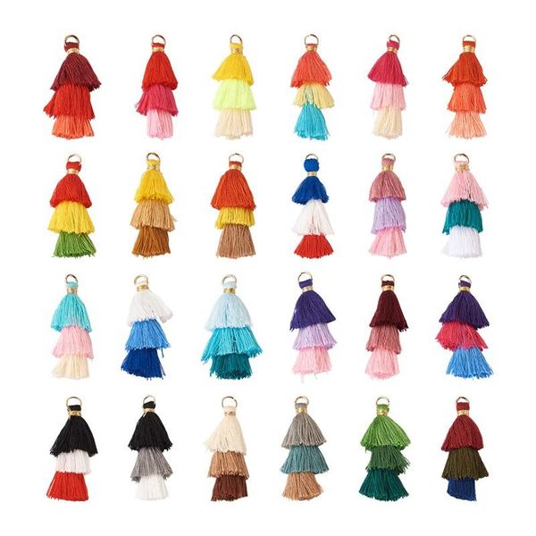 

charms 96pcs 24 colors polycotton(polyester cotton) tassel pendant decorations with iron findings golden mixed color jewelry making, Bronze;silver