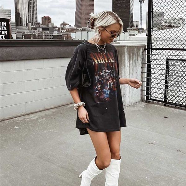 

er chic vintage black rock graphic tees women oversized graphic t shirts vintage women summer new tee tshirt new 2021, White