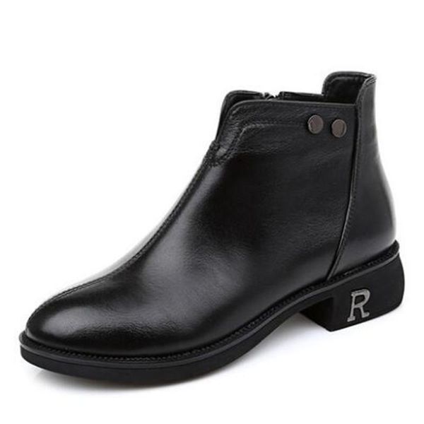 

new british style autumn and winter boots fashion wild comfort warm shoes snow boots low heel genuine leather, Black