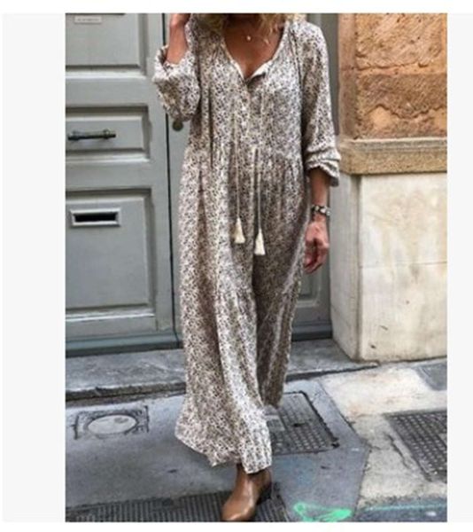 

bohemian long sleeve v-neck printed loose long, White;black