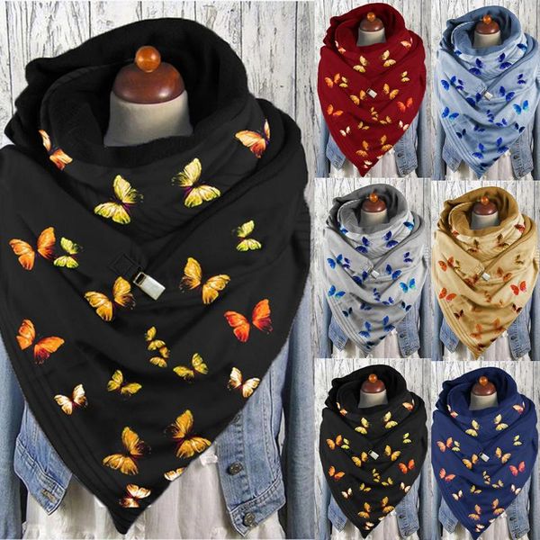 

scarves cotton women head shawls wraps fashion winter autumn butterfly print neck warm button wrap hijab bandana pashmina, Blue;gray