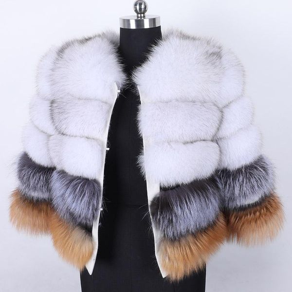 

women's fur & faux 2021 natural genuine female jacket 75 cm long o-neck coat winter real women coats, Black