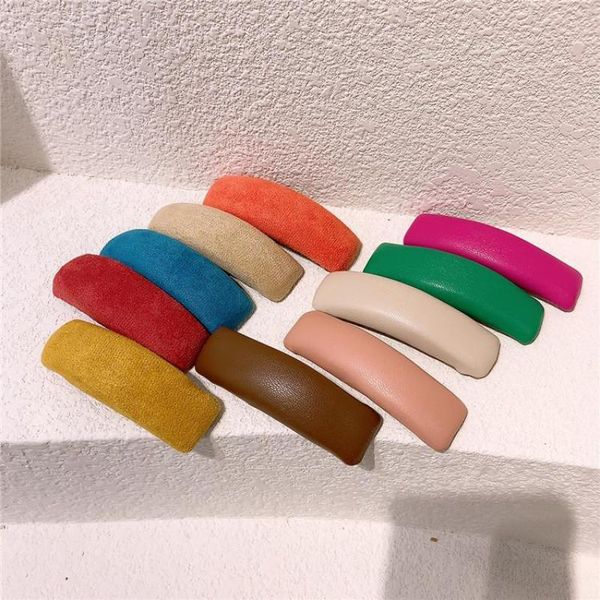 

hair accessories pu material clips good quality pins kids styling tools candy color children wear barrettes, Slivery;white