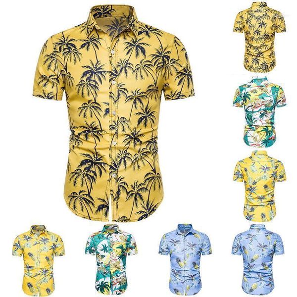 

men's casual shirts brand fashion print hawaiian shirt men summer floral button short sleeve streetwear male plus size1, White;black