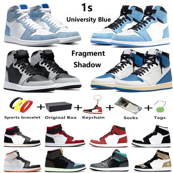 

jumpman 1 university blue hype royal mens basketball shoes 1s fragment chicago twist unc shadow pollen court purple men women trainers sport, Black