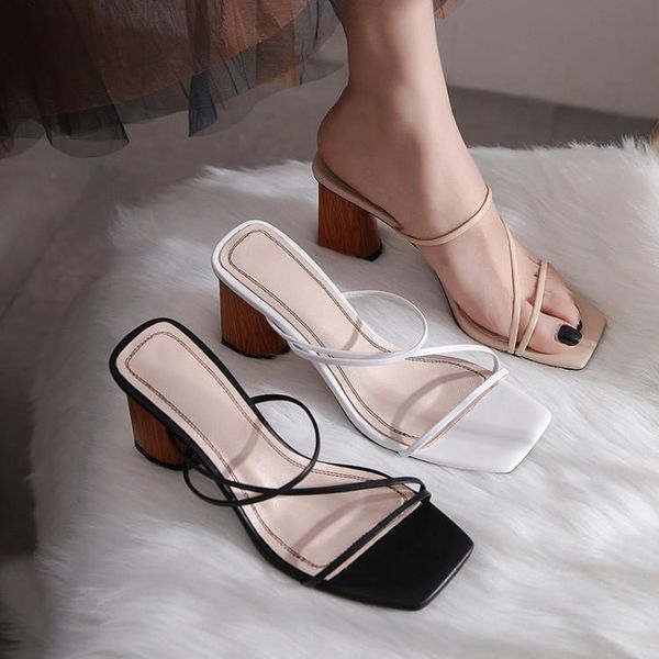 

slippers mljuese 2021 women patent leather summer open toe black color high heels square heel beaches sandals party dress