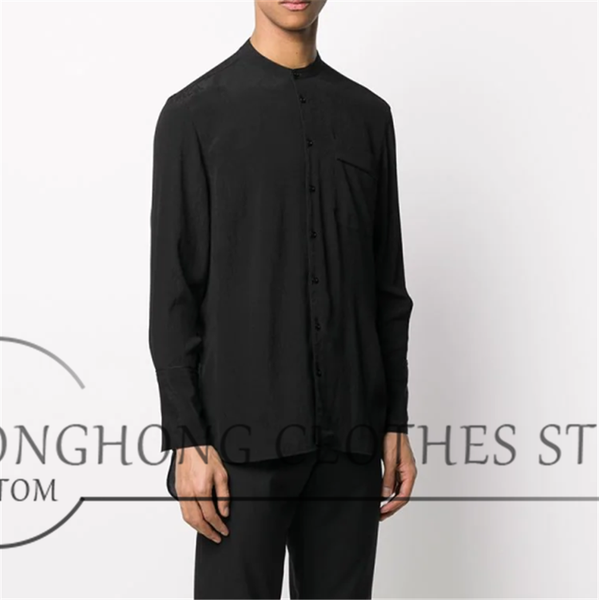 

men's casual shirts 2021 custom long-sleeved loose-fitting stand-up collar shirt individual versatile bottom -6xl, White;black