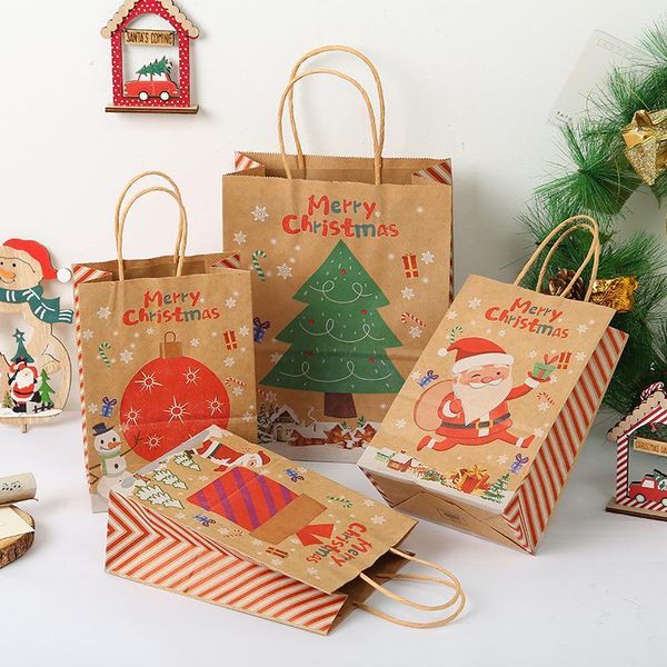

gift wrap christmas tree handle bag 12pcs/lot santa claus kraft paper girls birthday party decor candy pouches