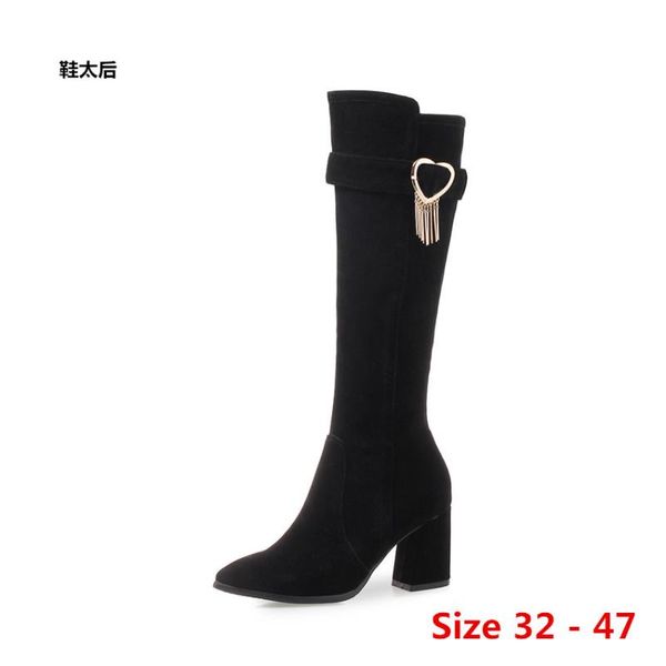 

boots high heel women knee heels autumn woman shoes winter long small big size 32- 47, Black