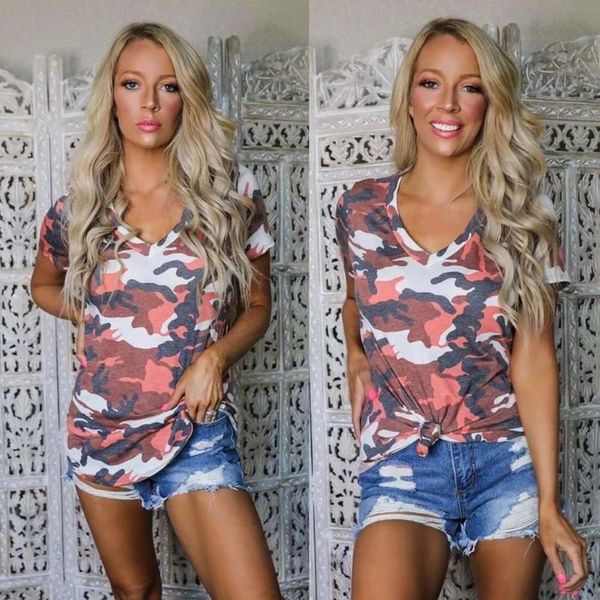 

women's t-shirt camouflage tie dye printing pullover v-neck loose 12l0, White
