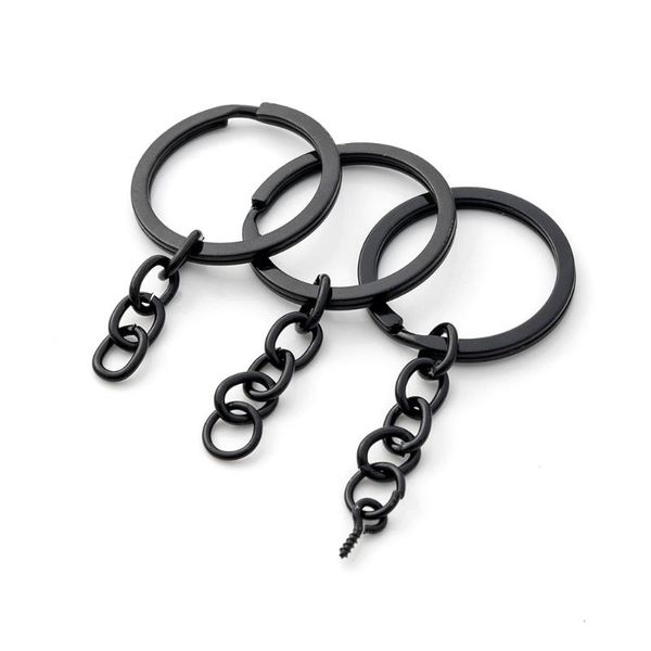 

keychains 100pcs/bag black key ring with four link chain diy handmade small object doll pendant accessories, Silver