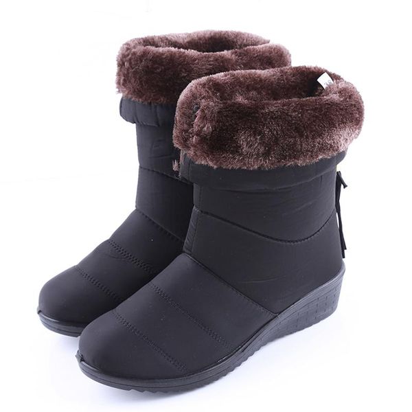 

boots winter women waterproof mid-calf down female ladies snow girls shoes plush insole botas mujer, Black