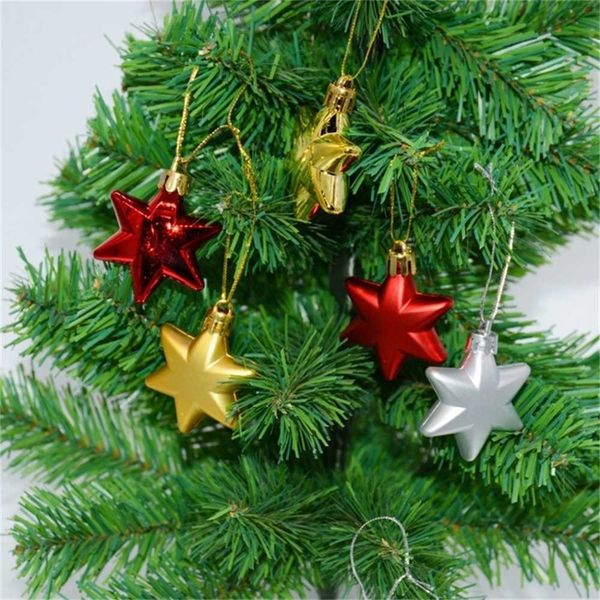 

12pcs box packing christmas star ornament xmas tree hanging decoration bag pendant 4.8cm shinny electroplating hexagonal star key ring chain
