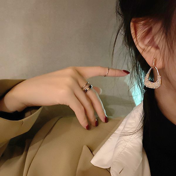 

925 silver needle fashion diamond inlaid pearl bag simple light luxury net red elegant earrings