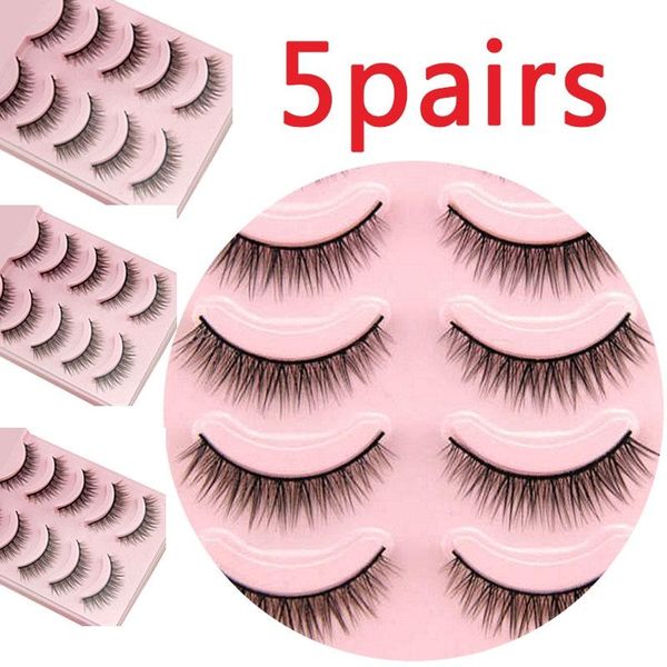 

false eyelashes 5pairs faux mink hair natural wispy lashes handmade cruelty-criss-cross eyelash extension big eyes makeup