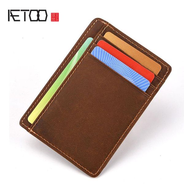 

card holders aetoo leather baotou layer mad horse cowhide anti-degaussing money set head clip, Brown;gray