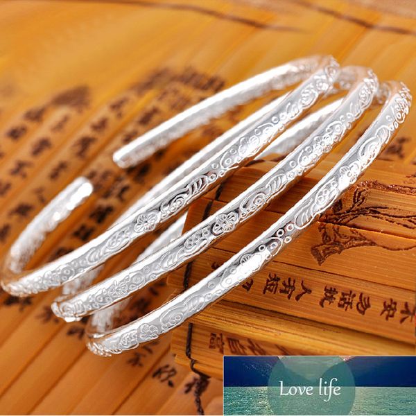 

1pcs pure silver bangles for women bohemia carved round bangle bracelet pulseira femme wristband wedding bridal jewelry bijoux, Golden;silver
