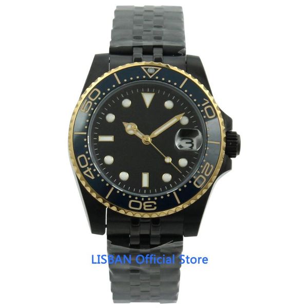 

wristwatches 40mm sterile dial men's mechanical watch black pvd case luxury sapphire glass luminous nh35 movement automatic, Slivery;brown