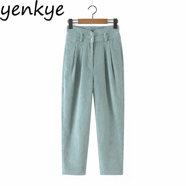 

fashion women vintage high waist corduroy pants casual office winter trousers ljpz9437 210514, Black;white