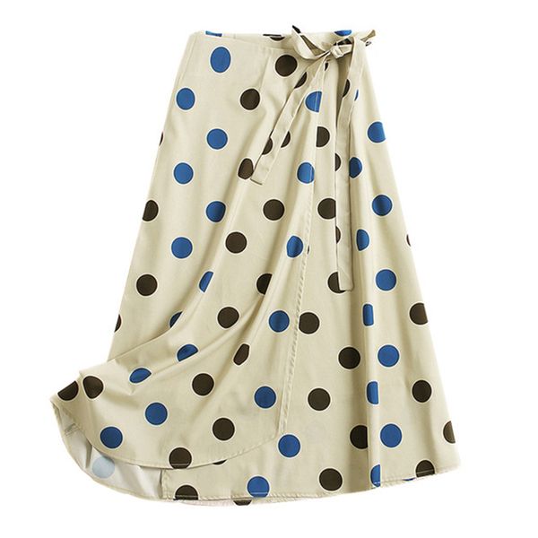 

beige straight polka dot empire lace-up bow asymmetrical midi skirt elegant casual summer s0155 210514, Black