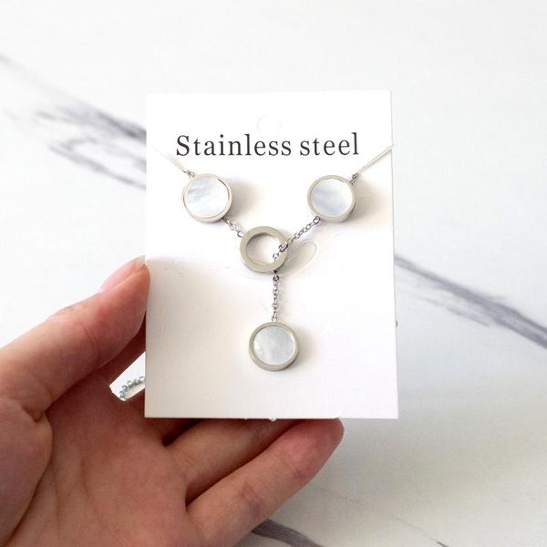 

earrings & necklace round shell pendant and jewelry set stainless steel simple chains for women girl party gift fashion, Silver