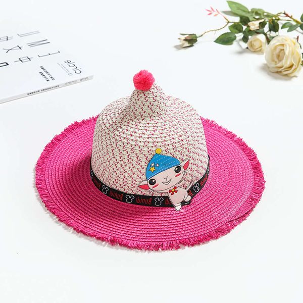 

baby summer children's straw boys and girls sunshade sun cool outdoor sunscreen travel hat korean version, Yellow