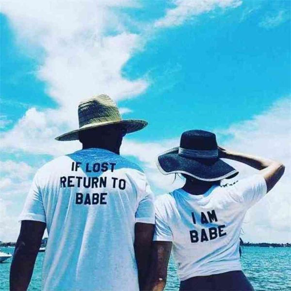 

if lost return to babe i am shirt men women letters printed funny couple s cotton short sleeve couples op 210517, White