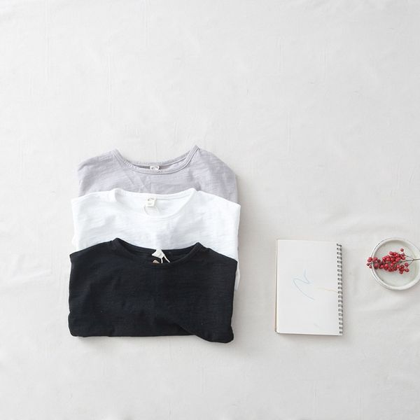 

children's spring solid color slub cotton wide children's t-shirt, White