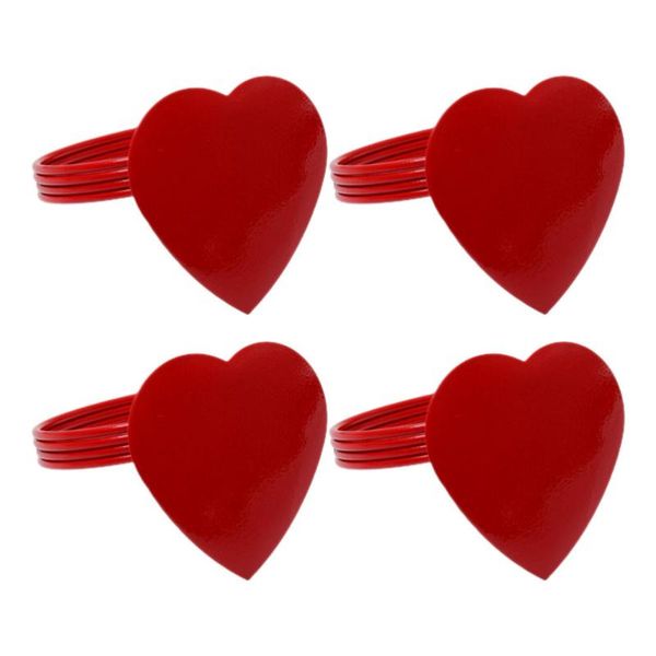 

4pcs heart shape napkin holders alloy rings dinner tablecloth decors(red)