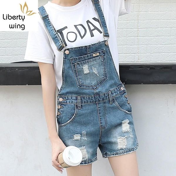 

women's jeans women summer denim overalls cowboy casual hole ripped suspender short holiday parent-child beach shorts rompers, Blue