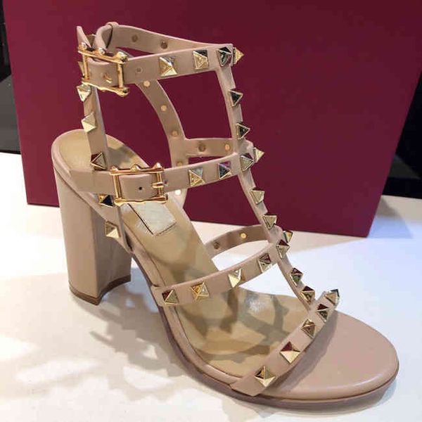 

luxury designer fashion stud sandals genuine leather slingback pumps ladies high heels rivets shoe party heel, Black