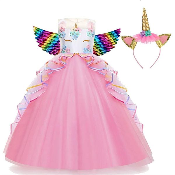 

girls unicorn princess tutu for girl dress children birthday party licorne vestidos kids summer dresses, Red;yellow