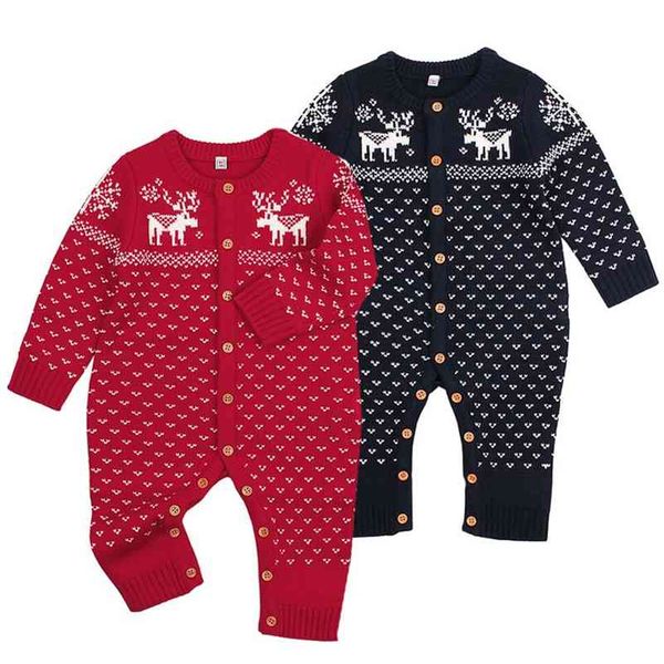 

girl born baby boys girls deer knitting romper babies winter warm playsuit rompers outfits christmas clothing 210417, White