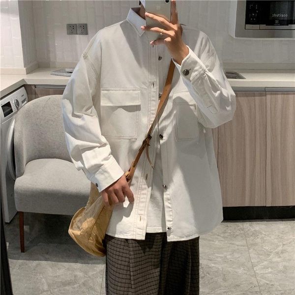 

men's jackets 2021 autumn pure color casual coats cargo lapel collar outerwear streetwear bomber pocket decorate windbreaker, Black;brown