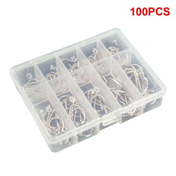 

fishing hooks 100pcs/set high carbon steel soft lures durable tools barbed replacement parts bait with box marine boat removable