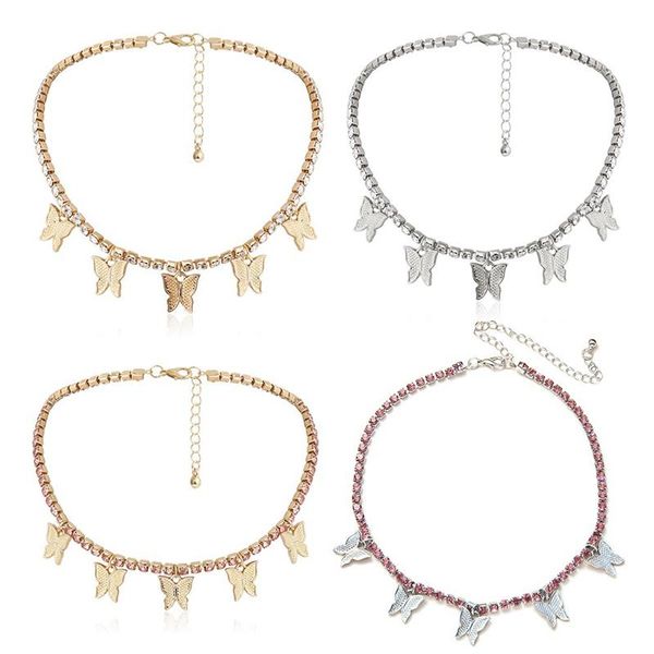 

pendant necklaces 2021 trendy cute small animal crystal butterfly necklace women silver color choker collar chain